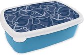 Broodtrommel Blauw - Lunchbox - Brooddoos - Patronen - Anker - Touw - 18x12x6 cm - Kinderen - Jongen