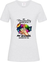 Stedman - Tshirt Dames opdruk- My Personality - V-hals -Wit - XL