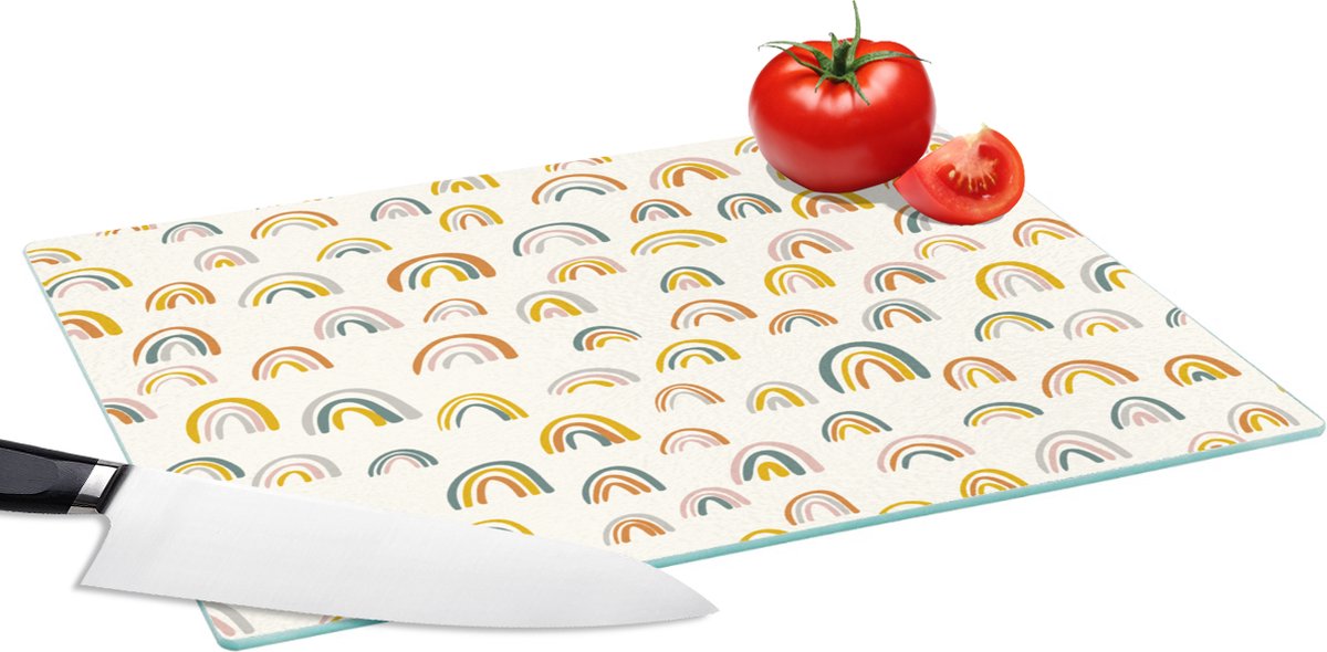 Glazen Snijplank - 39x28 - Regenboog - Pastel - Kinderen - Snijplanken Glas