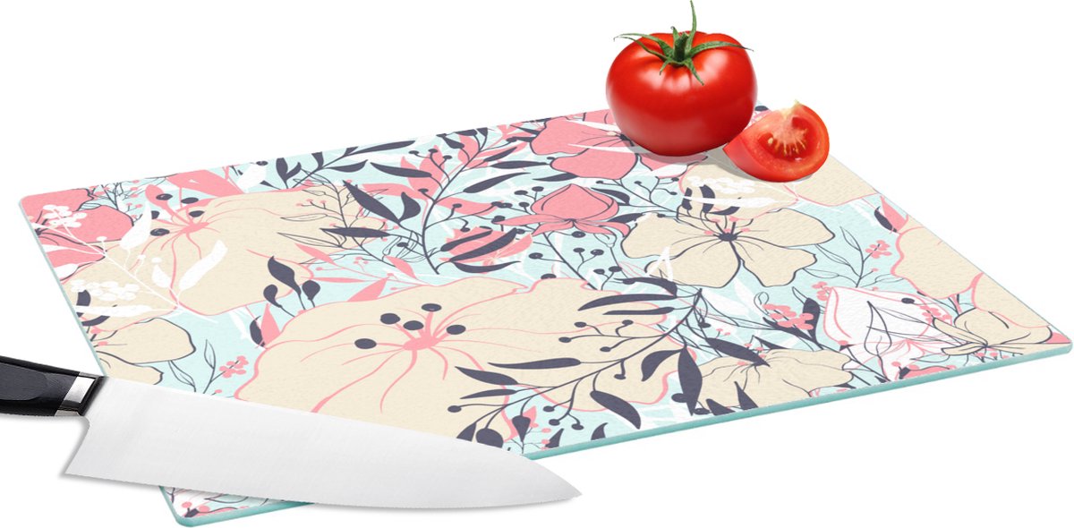 Glazen Snijplank - 39x28 - Vintage - Bloem - Roze - Patronen - Snijplanken Glas