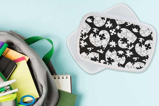 Lunchbox Wit - Lunchbox - Breadbox - Meiden - Puzzle - Coeur - Motifs - Fille - Kids - Enfants - 18x12x6 cm - Adultes