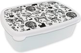 Broodtrommel Wit - Lunchbox - Brooddoos - Patroon - Dieren - Zwart Wit - 18x12x6 cm - Volwassenen