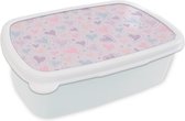 Lunchbox Wit - Lunchbox - Breadbox - Meiden - Hartjes - Motifs - Fille - Kids - Enfants - 18x12x6 cm - Adultes