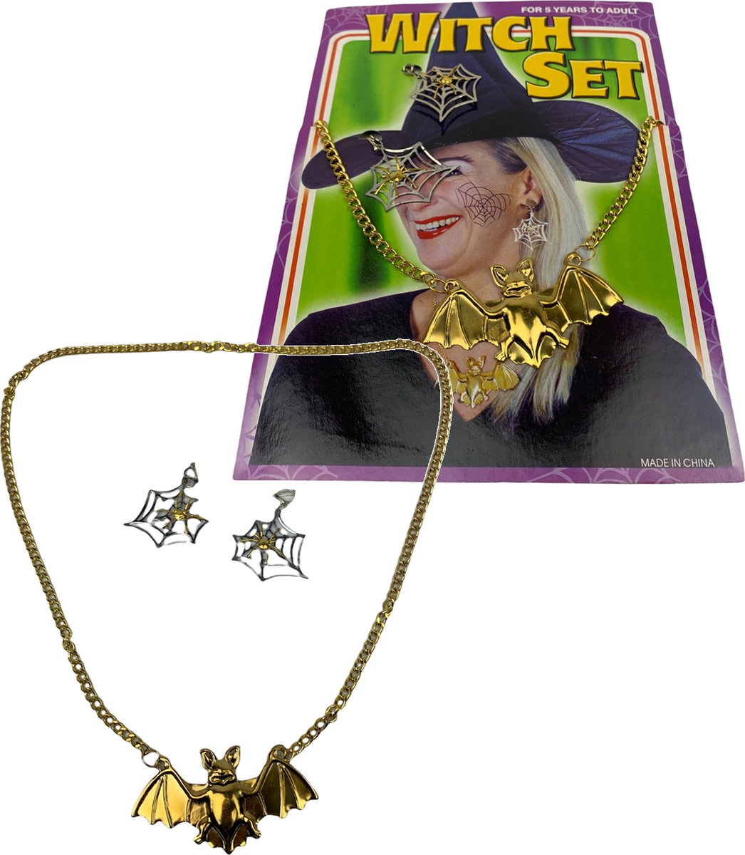 Heksen sieraden verkleed accessoires set voor themafeest en halloween – 3 delig