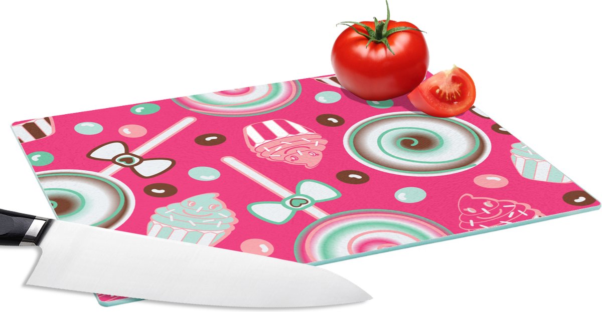 Glazen Snijplank - 28x20 - Design - Snoep - Candy - Roze - Snijplanken Glas