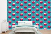 Behang - Fotobehang Patronen - Retro - Bloemen - Lelie - Breedte 450 cm x hoogte 300 cm