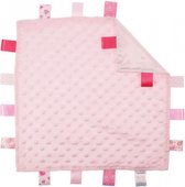 knuffeldoekje met labels roze 35 cm