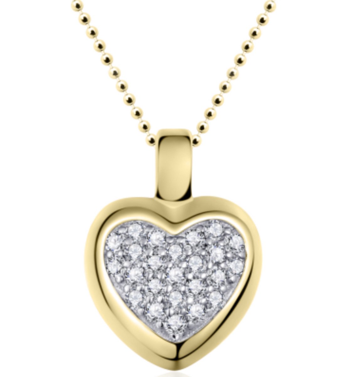 Schitterende Zilveren 14K Gold Plated Halsketting met Hart Zirkonia's