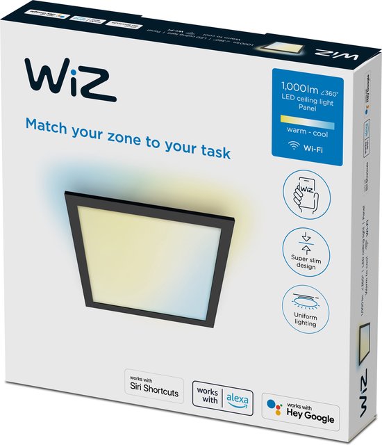 WiZ Plafondlamp Panel Vierkant Zwart - Slimme LED-Verlichting - Warm- tot  Koelwit... | bol.com