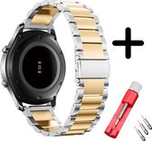 Strap-it bandje staal zilver/goud + toolkit - geschikt voor Samsung Galaxy Watch Active / Active2 / Galaxy Watch 3 41mm / Galaxy Watch 1 42mm / Gear Sport