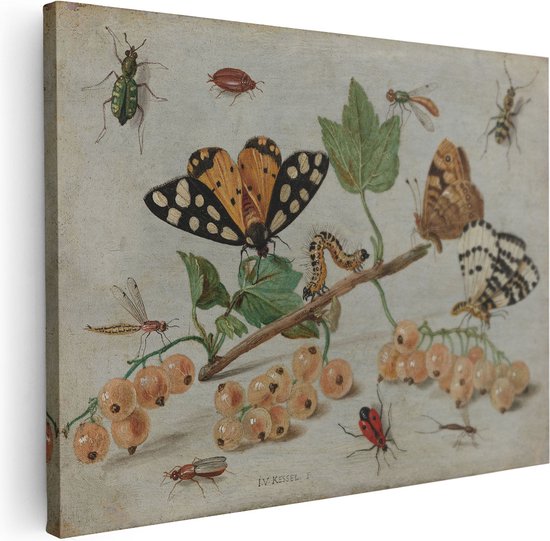 Artaza Canvas Schilderij Insecten en Vruchten - Jan van Kessel - 120x90 - Groot - Kunst - Wanddecoratie Woonkamer