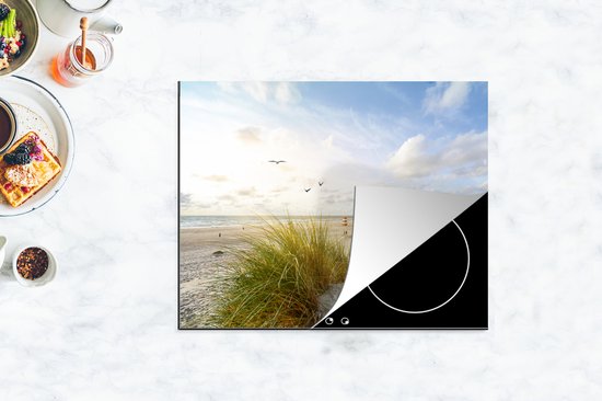 KitchenYeah® Inductie beschermer 59x51 cm - Strand - Zee - Vogels - Kookplaataccessoires - Afdekplaat voor kookplaat - Inductiebeschermer - Inductiemat - Inductieplaat mat