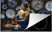 KitchenYeah® Inductie beschermer 81x52 cm - Meisje met de parel - Melkmeisje - Delfts Blauw - Kookplaataccessoires - Afdekplaat voor kookplaat - Inductiebeschermer - Inductiemat - Inductieplaat mat