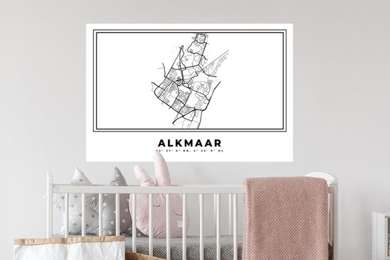 Stickers muraux - Pays Nederland - Alkmaar - Plan de la ville - Carte - Zwart Wit - Carte - 90x60 cm - Feuille adhésive