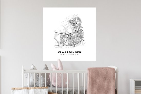 Stickers muraux - Nederland - Vlaardingen - Plan de la ville - Carte - Zwart Wit - Carte - 80x80 cm - Feuille adhésive