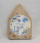 Decoratief ornament, staand hout met tekst, "Life is better at the Beach"