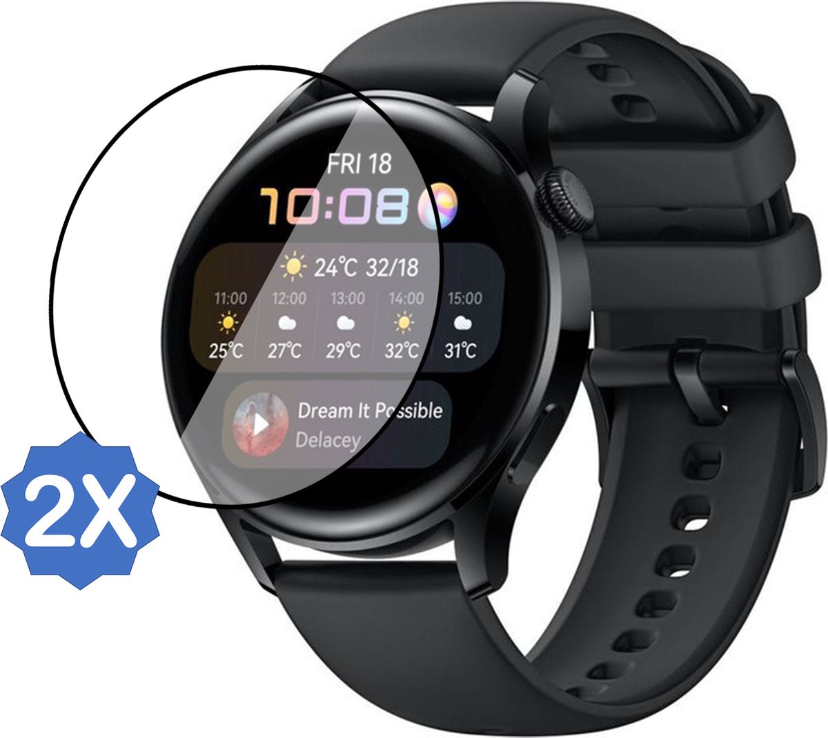 2x Geschikt voor Huawei Watch 3 Screenprotector - PET Folie Screen Cover Protector