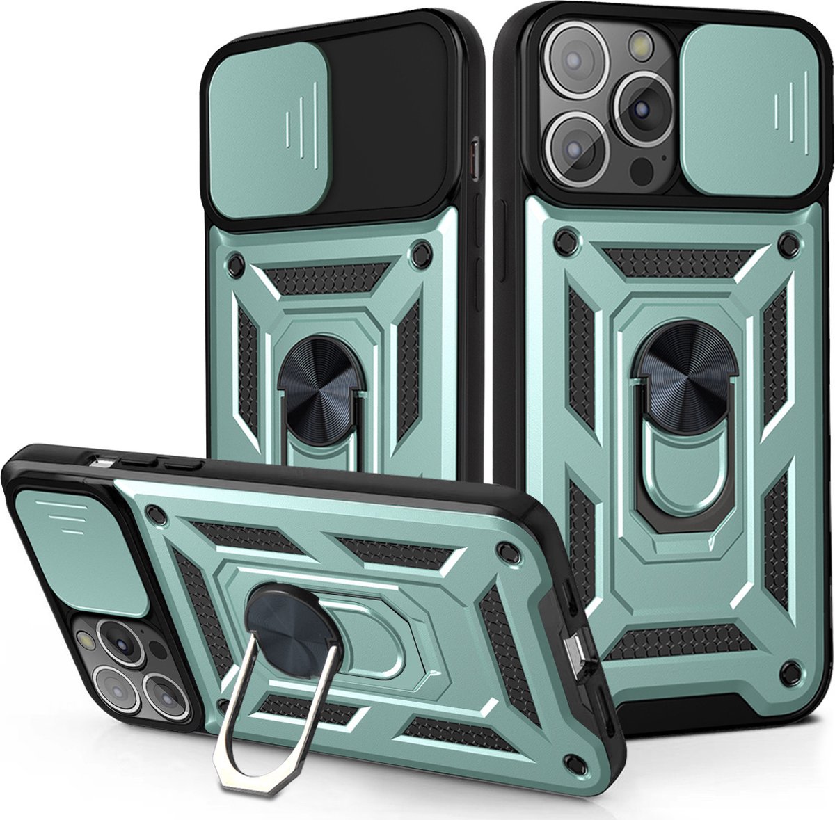 Hoesje geschikt voor Samsung Galaxy S22 Ultra - Backcover - Rugged Armor - Camerabescherming - Extra valbescherming - TPU - Groen