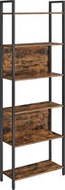 FURNIBELLA - boekenkast, keukenplank, staande plank met 6 open plankniveaus, hal, keuken, kantoor, stalen frame, industrieel ontwerp, vintage bruin-zwart LLS113B01