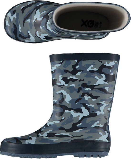 XQ Footwear - Regenlaarzen - Legerprint - Kids - Blauw - Maat 25/26