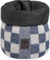 Knit Factory Gebreide Mand - Keuken Opbergmand - Plantenmand Block - Ecru/Jeans - 25 cm