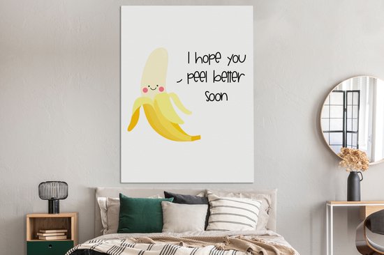 Canvas schilderij 120x160 cm - Wanddecoratie Sterkte - Quotes - Fruit - Bananen - Muurdecoratie woonkamer - Slaapkamer decoratie - Kamer accessoires - Schilderijen