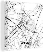 Canvas Schilderij Stadskaart – Zwart Wit - Kaart – Waver – België – Plattegrond - 90x90 cm - Wanddecoratie