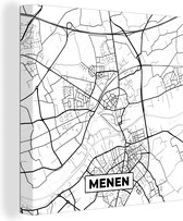 Canvas Schilderij Kaart – Plattegrond – Stadskaart – Menen – België – Zwart Wit - 20x20 cm - Wanddecoratie