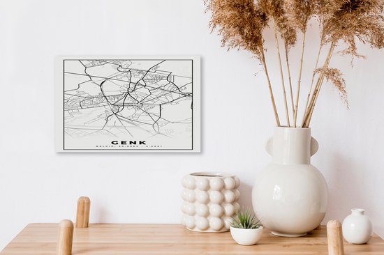 Tableau sur Toile Plan de Ville – Carte – België – Wit Zwart – Genk – Carte - 30x20 cm - Décoration murale