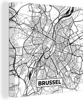 Canvas Schilderij Plattegrond – Brussel – Zwart Wit – Stadskaart - Kaart - België - 90x90 cm - Wanddecoratie