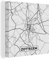 Canvas Schilderij Zwart Wit – België – Plattegrond – Stadskaart – Kaart – Zottegem - 90x90 cm - Wanddecoratie