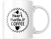Mug avec texte : Heart, hustle & coffee | Mug drôle | Cadeaux drôles | Tasse de café | Gobelet à café | Tasse à thé | Tasse de thé