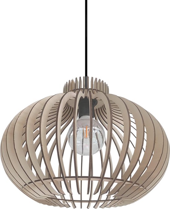 Landelijke hanglamp - GLOBE - naturel hout - design - eetkamer -woonkamer -