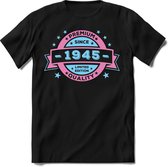 1945 Premium Quality | Feest Kado T-Shirt Heren - Dames | Licht Roze - Licht Blauw | Perfect Verjaardag Cadeau Shirt | Grappige Spreuken - Zinnen - Teksten | Maat L
