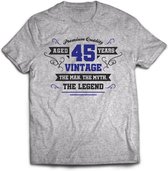 45 Jaar Legend - Feest kado T-Shirt Heren / Dames - Antraciet Grijs / Donker Blauw - Perfect Verjaardag Cadeau Shirt - grappige Spreuken, Zinnen en Teksten. Maat 3XL