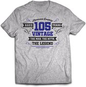 105 Jaar Legend - Feest kado T-Shirt Heren / Dames - Antraciet Grijs / Donker Blauw - Perfect Verjaardag Cadeau Shirt - grappige Spreuken, Zinnen en Teksten. Maat L