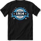 1914 Premium Quality | Feest Kado T-Shirt Heren - Dames | Blauw - Wit | Perfect Verjaardag Cadeau Shirt | Grappige Spreuken - Zinnen - Teksten | Maat M