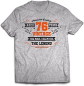 76 Jaar Legend - Feest kado T-Shirt Heren / Dames - Antraciet Grijs / Oranje - Perfect Verjaardag Cadeau Shirt - grappige Spreuken, Zinnen en Teksten. Maat 3XL