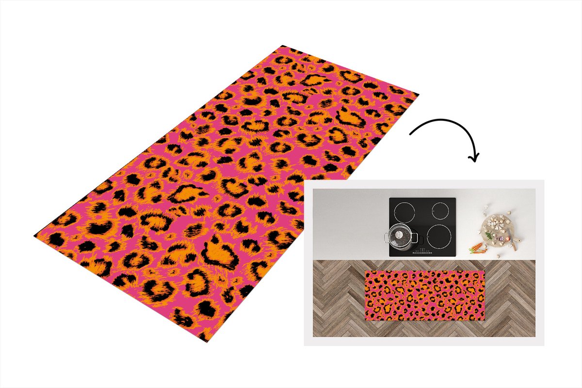 KitchenYeah Keukenloper - Loper keuken - Design - Vacht - Luipaardprint - 120x50 cm - Keukenloper vinyl Multicolor