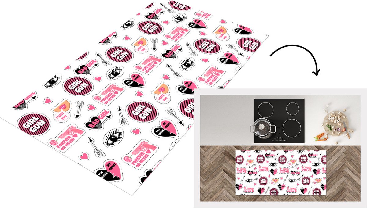 KitchenYeah Keukenloper - Loper keuken - Meisjes - Roze - Hartjes - Design - Keukenloper vinyl, foto 5