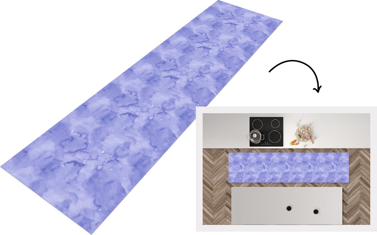 KitchenYeah Keukenloper - Loper keuken - Patroon - Paars - Waterverf - Marmer - 240x60 cm - Keukenloper vinyl Multicolor