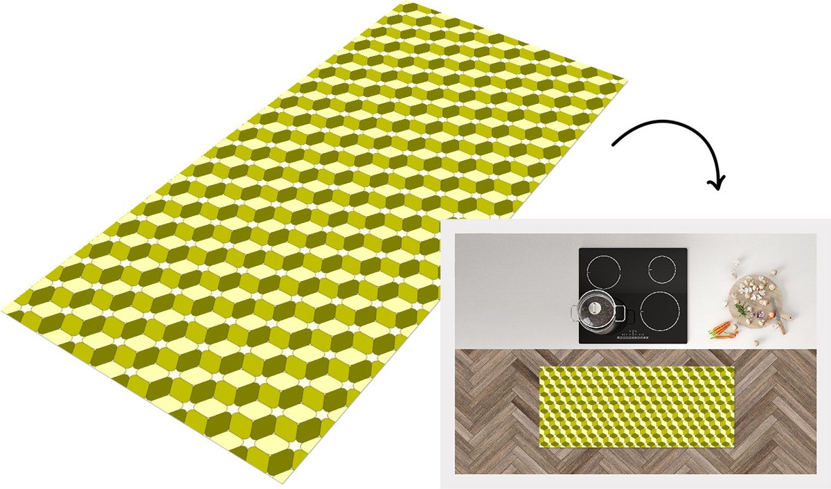 KitchenYeah Keukenloper - Loper keuken - Blokken - Patroon - 3D - Keukenloper vinyl Multicolor