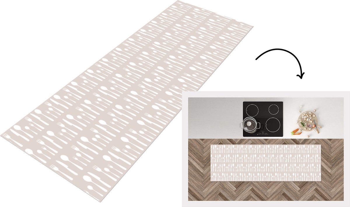 KitchenYeah Keukenloper - Loper keuken - Bestek - Patroon - Keuken - 180x60 cm - Keukenloper vinyl Multicolor