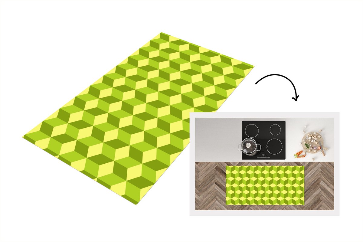 KitchenYeah Keukenloper - Loper keuken - Patroon - Groen - Blokken - Keukenloper vinyl, foto 6