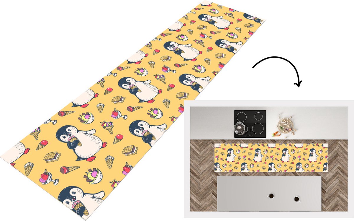 KitchenYeah Keukenloper - Loper keuken - IJs - Pinguïn - Pooldieren - Kinderen - Design - 200x50 cm - Keukenloper vinyl Multicolor