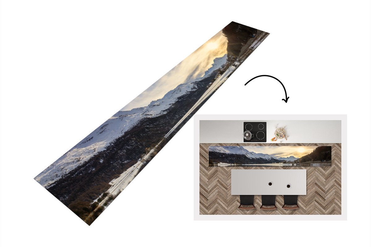 KitchenYeah Keukenloper - Loper keuken - Bergmeer in de winter Zwitserland - 300x50 cm - Keukenloper vinyl Multicolor