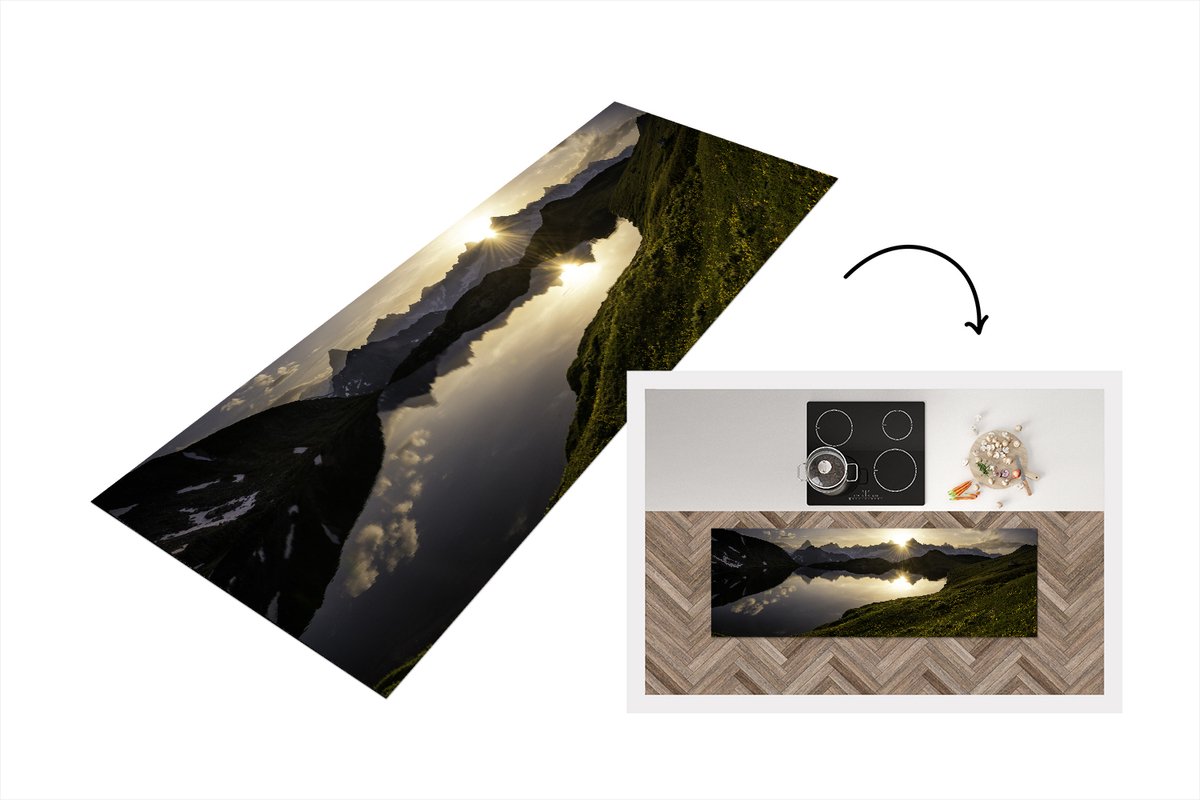 KitchenYeah Keukenloper - Loper keuken - Zwitserland - Alpen - Water - 180x60 cm - Keukenloper vinyl Multicolor