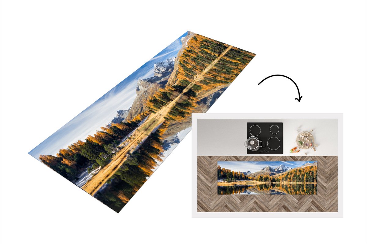 KitchenYeah Keukenloper - Loper keuken - Alpen - Bergen - Bos - 180x60 cm - Keukenloper vinyl Multicolor