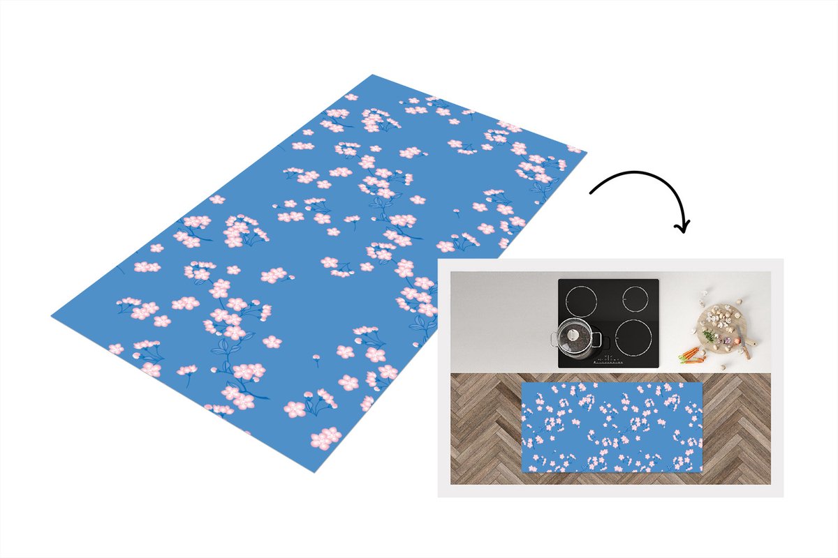 KitchenYeah Keukenloper - Loper keuken - Patronen - Sakura - Bloemen - 120x60 cm - Keukenloper vinyl Multicolor