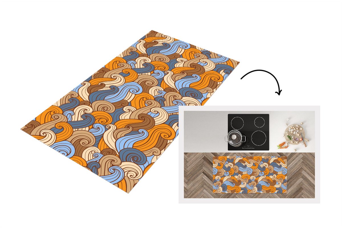 KitchenYeah Keukenloper - Loper keuken - Vintage - Japans - Patronen - 120x60 cm - Keukenloper vinyl Multicolor